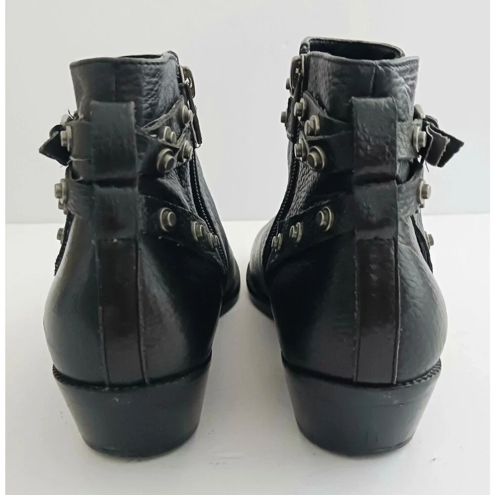 Halogen Lidia Blk Leather Moto Ankle Boot Studded Harness Buckle Strap Sz 8 - Picture 5 of 14